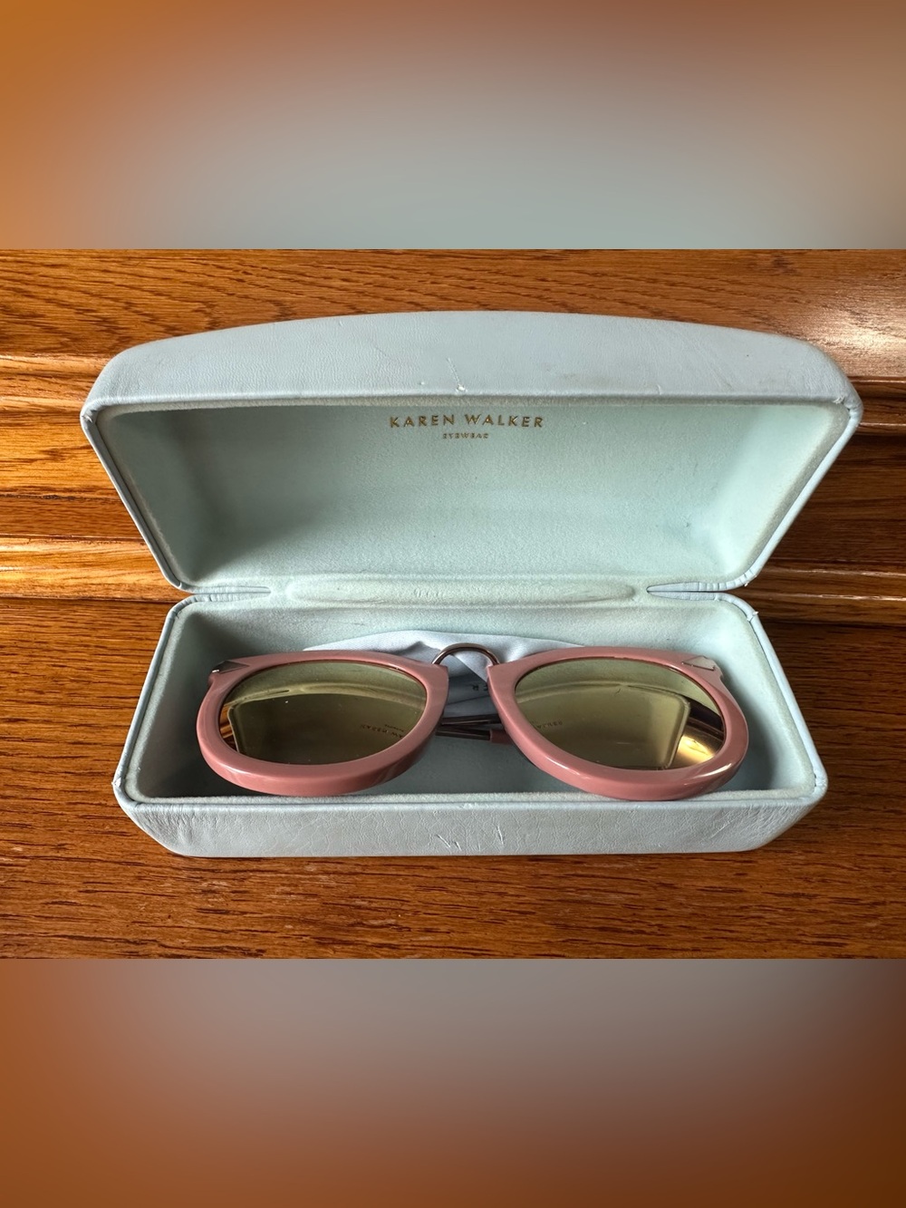 Karen Walker Pink Frame Sunglasses with Mint Case